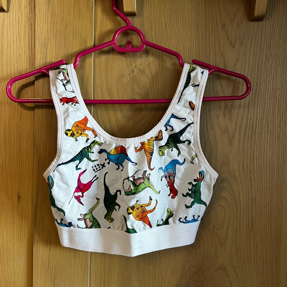Comfy bra top that hasn’t been worn with rainbow Dino’s on it!